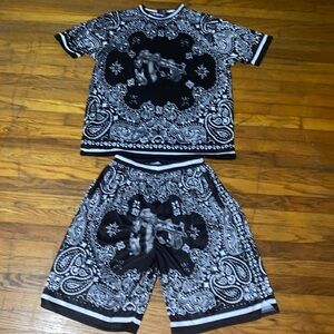 Men’s Black Bandanna Short Set.(Brand New)